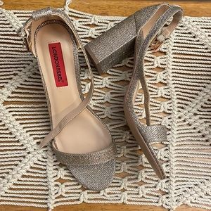 London Rebel Glitter Ankle Strap Chunky Heel